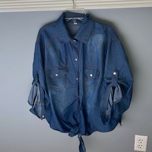 Chambray cropped button down great layering piece western style buttons